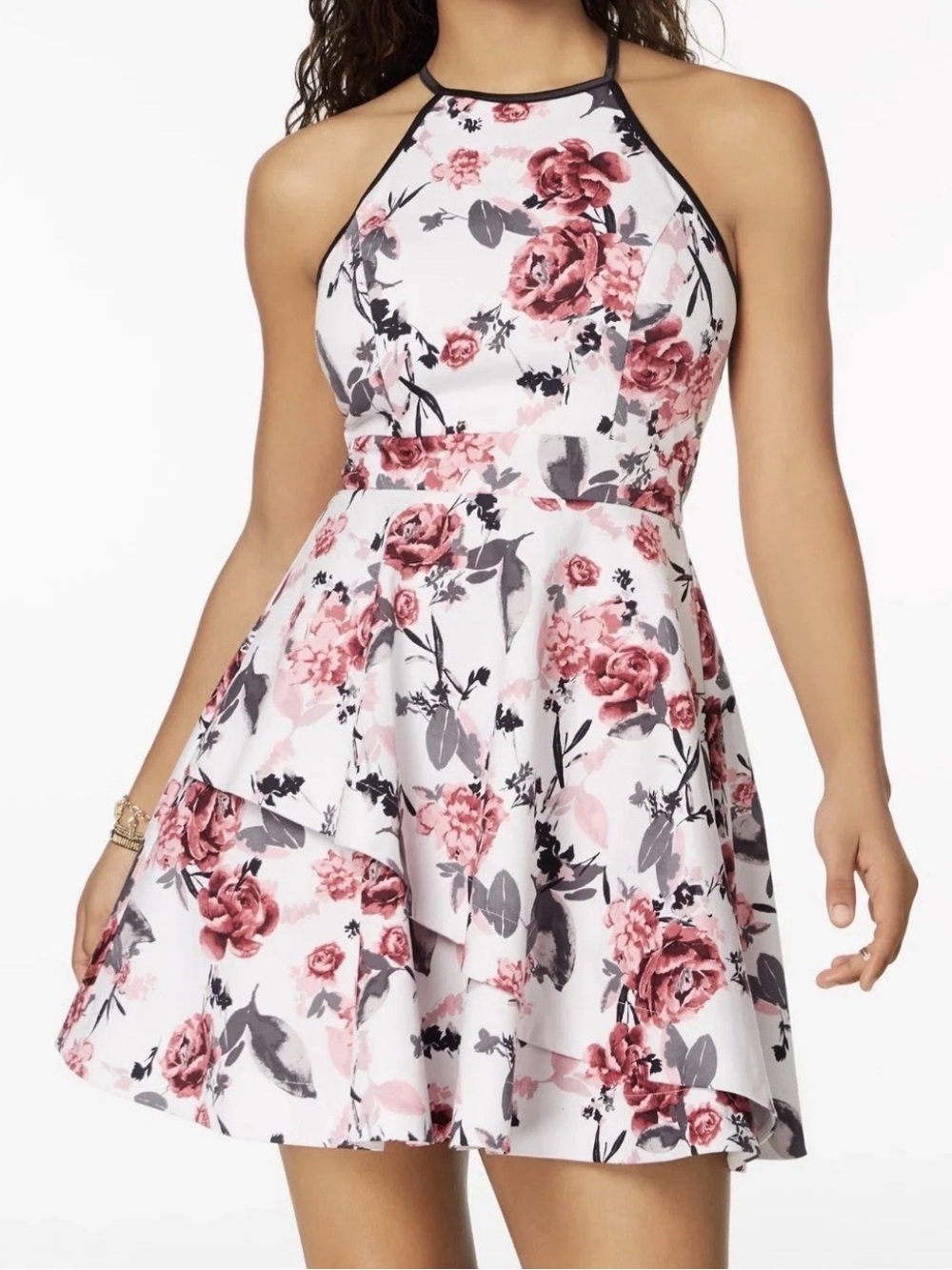 Speechless cotton Floral Halter Junior Dress in Pink and White
